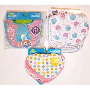 Mixed Lot 12 Baby Girl Bibs - Hankies Water Resistant Binky Holder NEW WITH TAGS